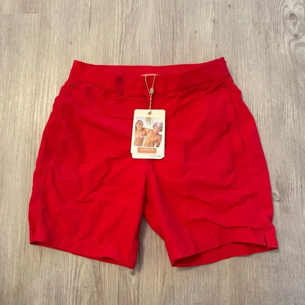 Sunuva red boy's swim short with UPF 50+ protection Size 11-12